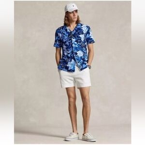 Polo by Ralph Lauren Men's Blue and White Floral Shirt